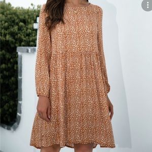 Petal & pup mustard brown spotted tiered dress 12